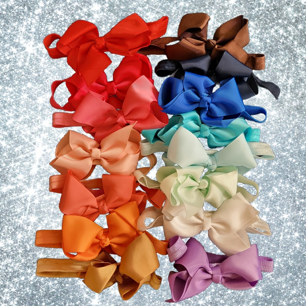 15 Assorted Colors Baby Headbands Bows